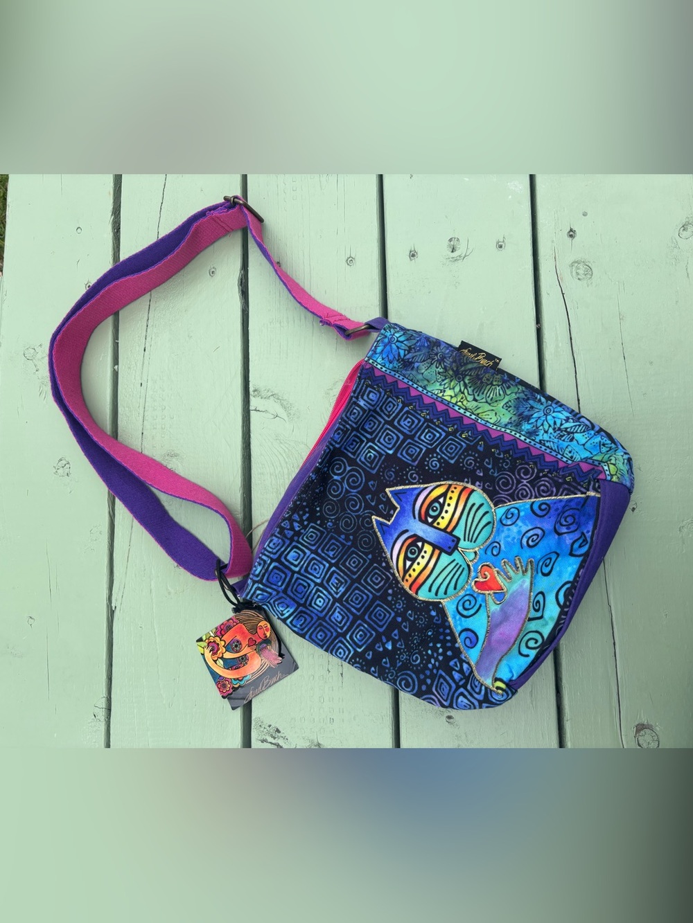 Laurel Burch Cat Wishing Love Crossbody Tote Purse NEW Colourful